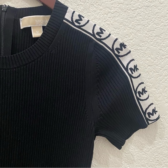 MICHAEL Michael Kors Jacquard Trimmed Ribbed Knit Bodycon Black Dress Size M - Picture 10 of 16